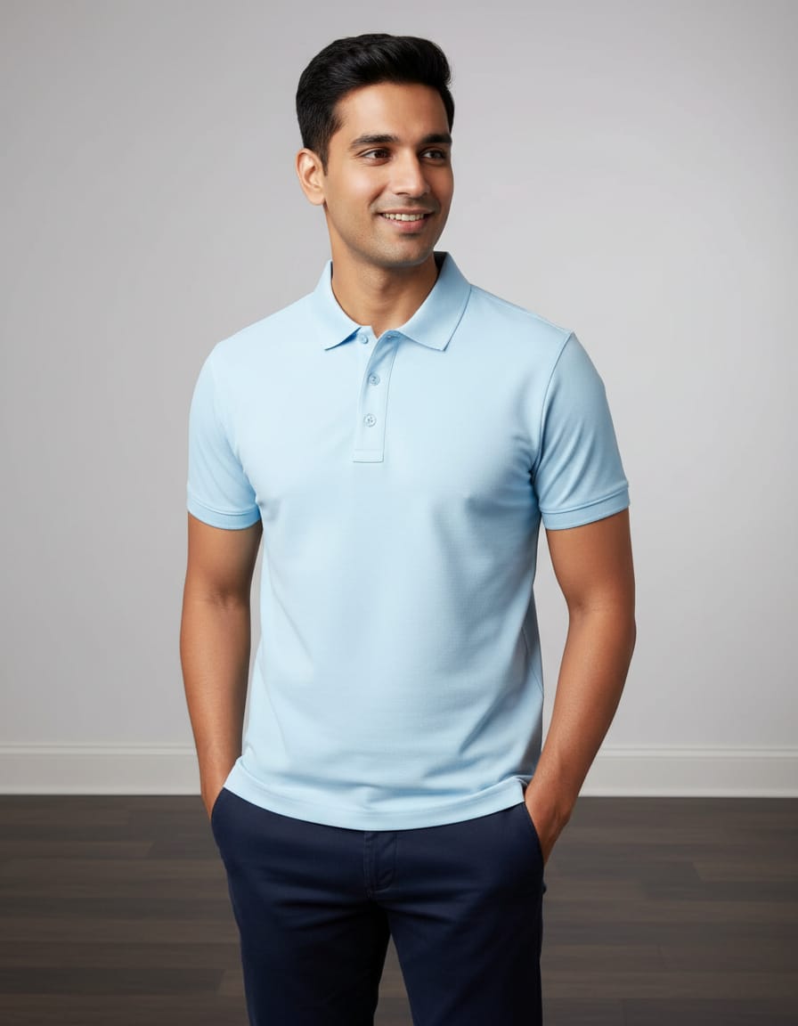 Sky Blue Cotton Polo T-shirt