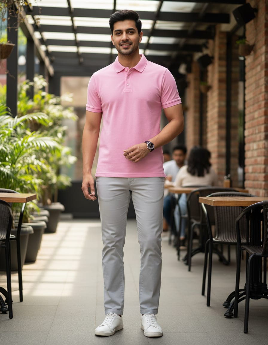 Pink Cotton Polo T-shirt